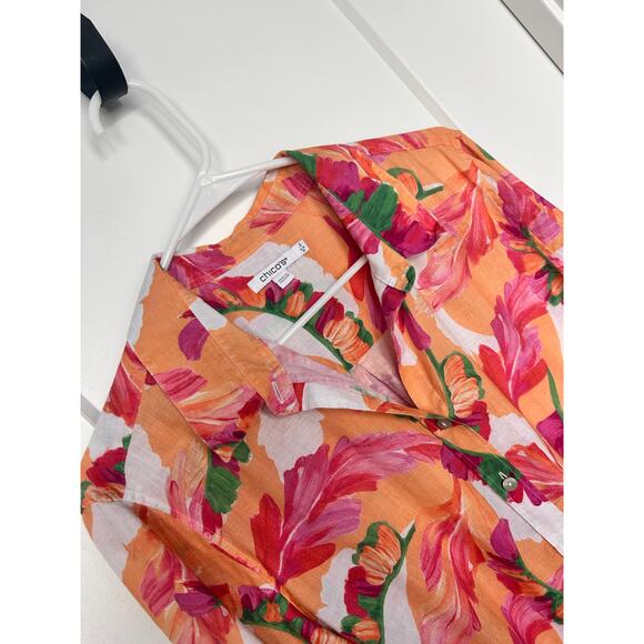 Chico's Women's Floral No-Iron Linen 3/4 Sleeve Foliage Shirt Multicolor Size 16 - Picture 4 of 11